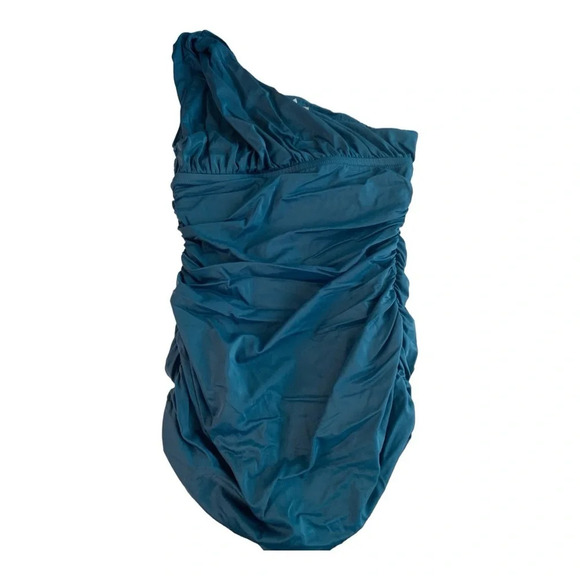 J. Crew Ruched One Shoulder One Piece Swimsuit Sz 6 Teal Blue New - Picture 2 of 12